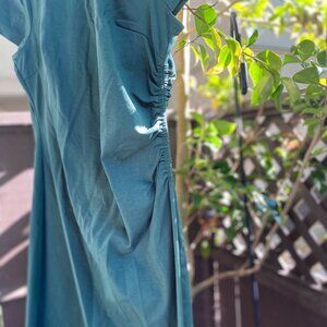 Womens teal stretch Boden dress with side ruching - sz 8P